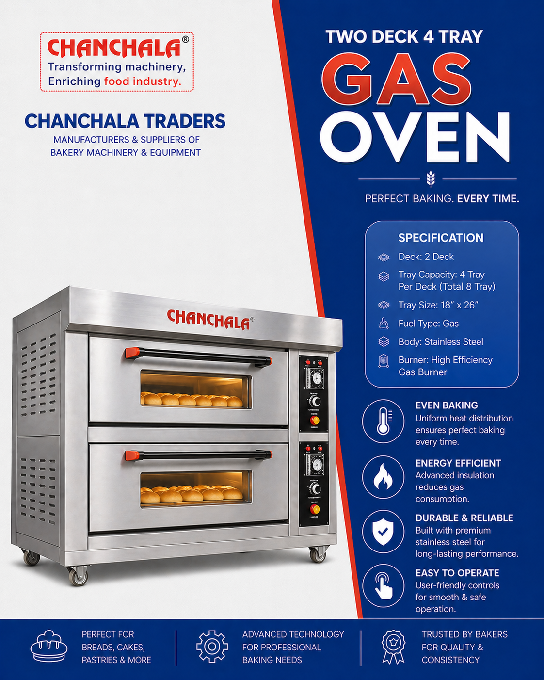 2 deck 4 tray deck oven